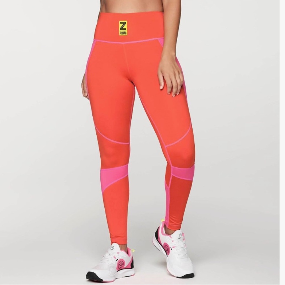 SCULPTING + MAX SUPPORT ZUMBA LEGGINGS PINK/RED - NWT